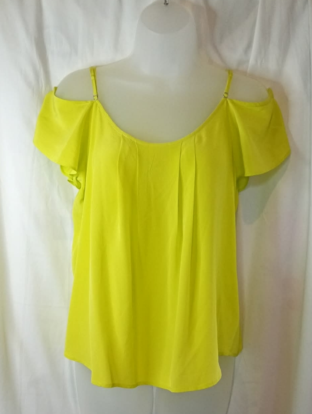 100% Silk Joie Bright Neon Yellow Cold-Shoulder Shirt Top Flowy Summer Party Y2K